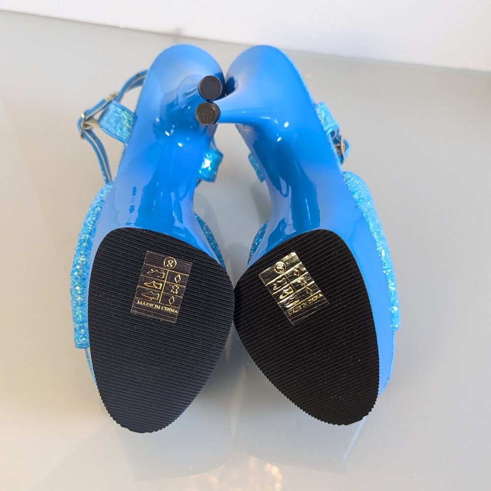 Pleaser Delight 609 Neon Blue Chunky Glitter Peep Toe Platform Stiletto Heels 8 - Picture 3 of 10